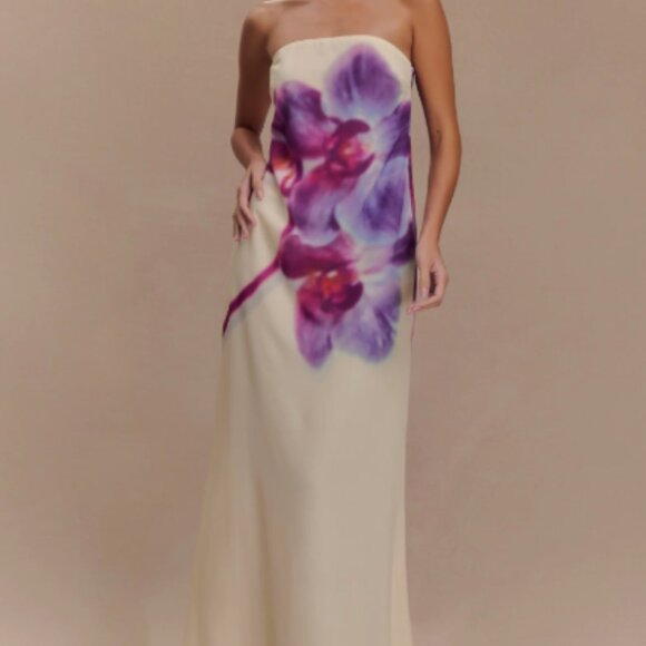 NWT Amaya Strapless Chiffon Maxi Dress - Ivory Koi - Picture 1 of 5